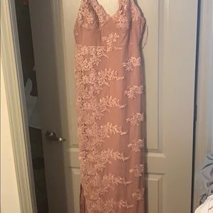 Pink long split lace dress